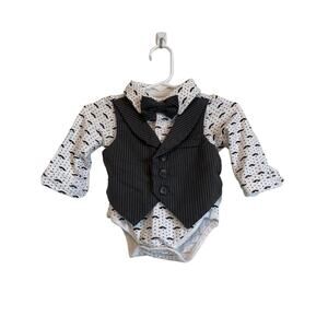 Andy & Evan one piece moustache bowtie vest suit gray long sleeve Size 6 mo